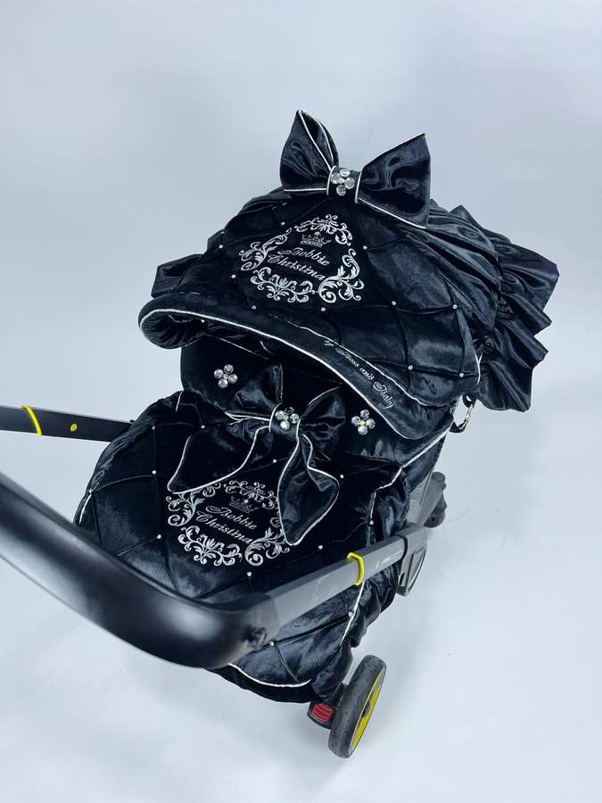 Custom Black Velvet Stroller Car Seat Cover with Matching Diaper Bag