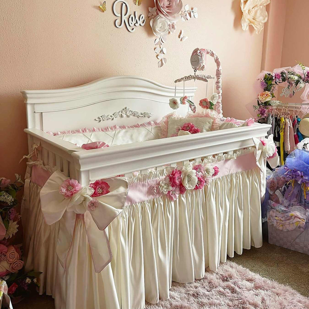 Ruffled Floral Ivory Crib Bedding Set