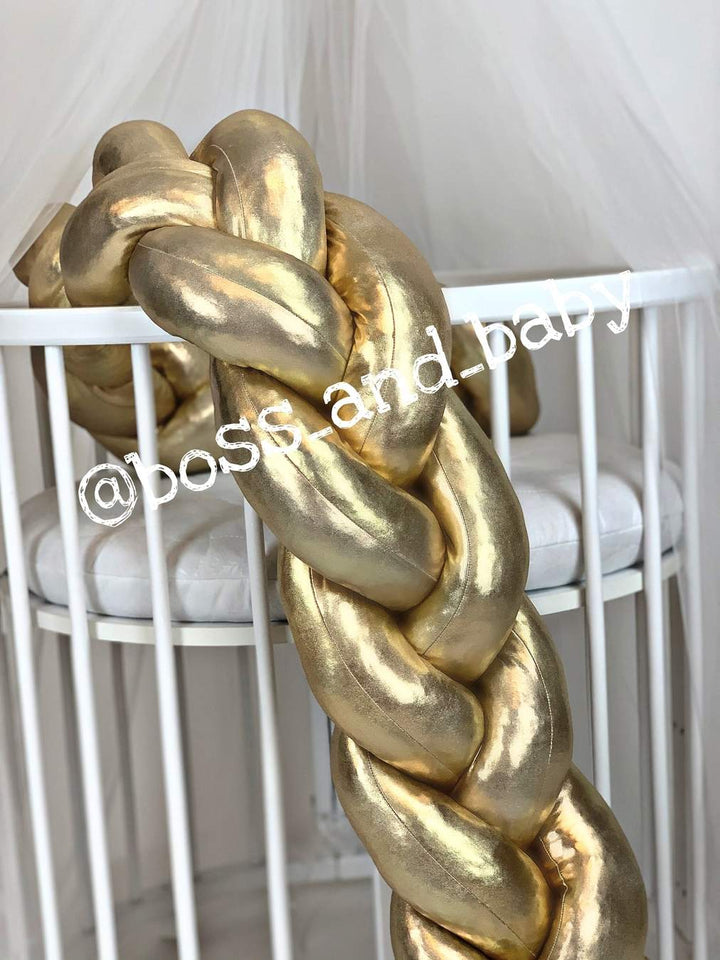 Customizable Gold Braided Crib Bumper for Safe Nursery Decor