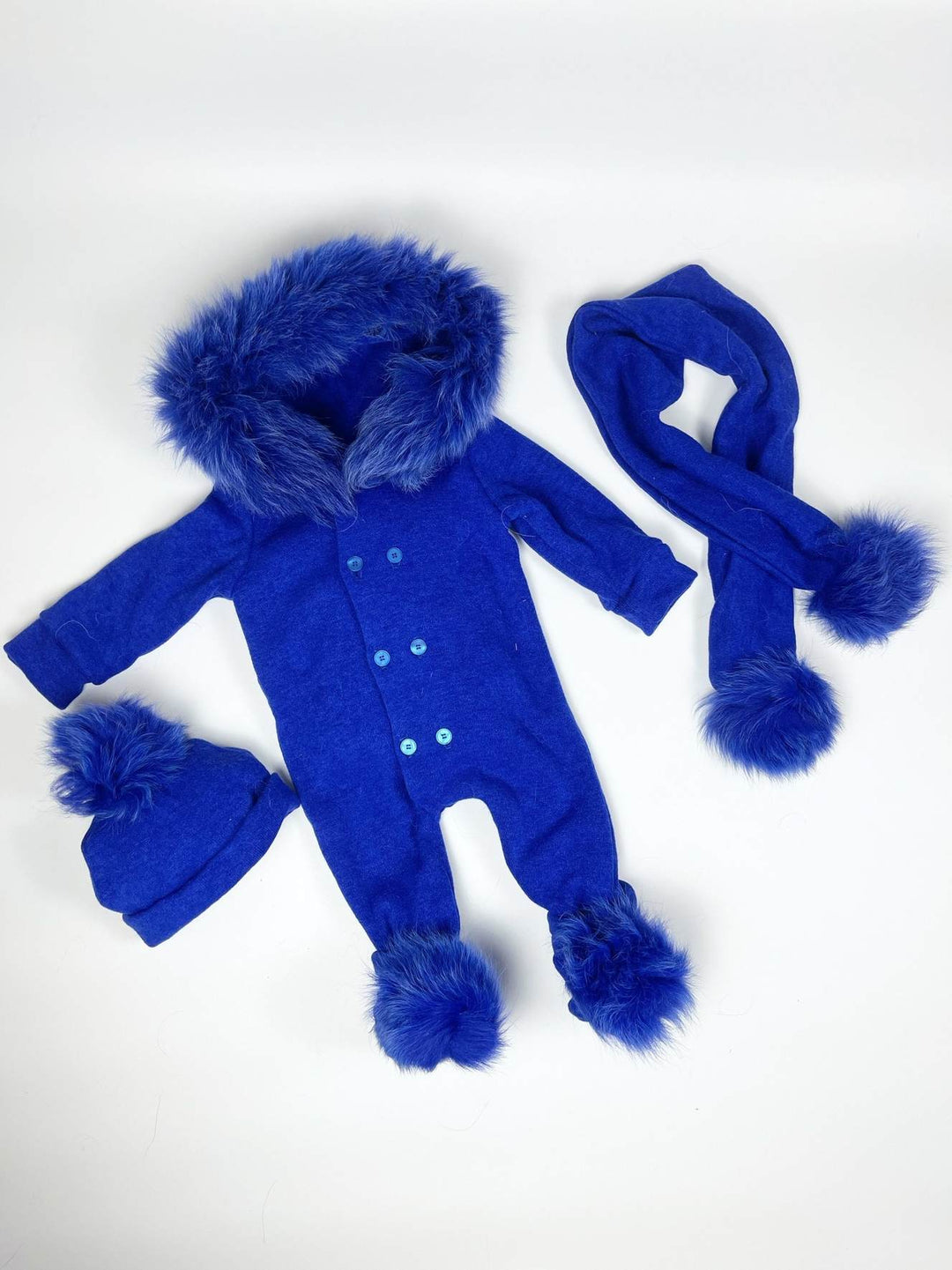 Cute Baby Boy Winter Romper – Fur-Trim Hood & Footies