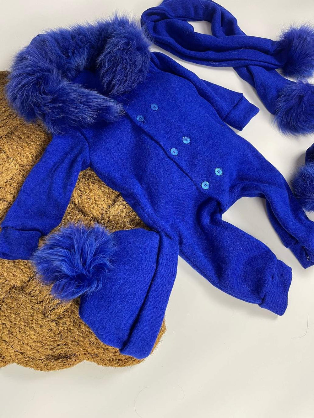 Cute Baby Boy Winter Romper – Fur-Trim Hood & Footies