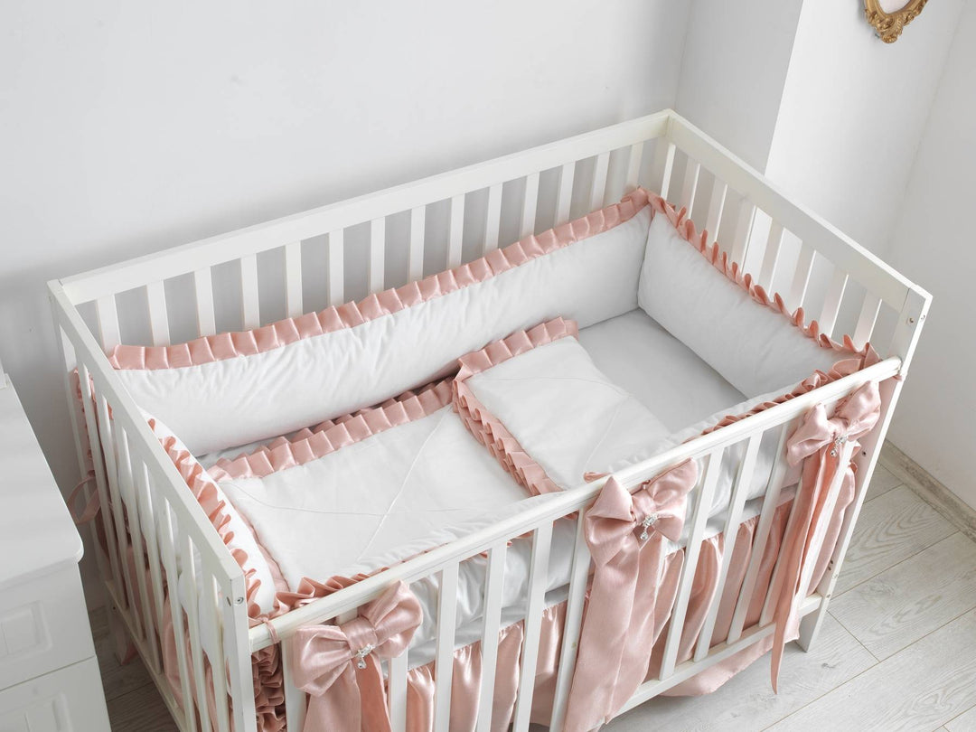 Dusty Pink Baby Girl Bedding Set with Ruffles & Bows