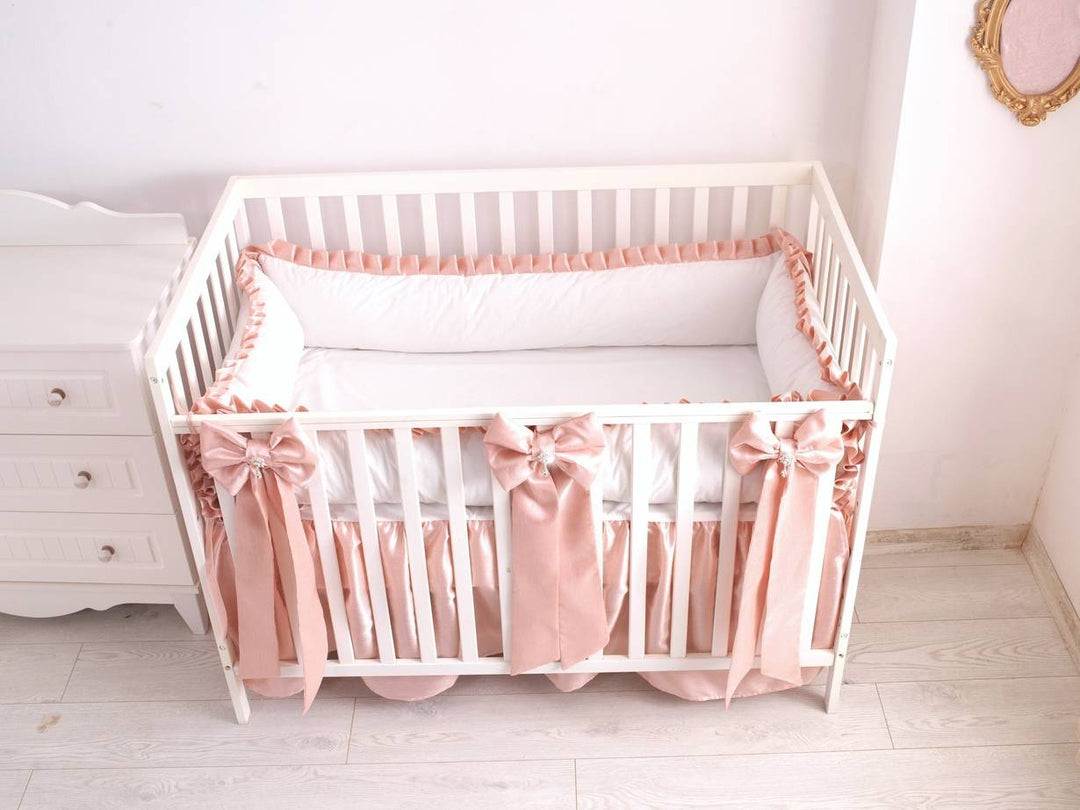 Dusty Pink & White Baby Girl Bedding Set – Ruffled Crib