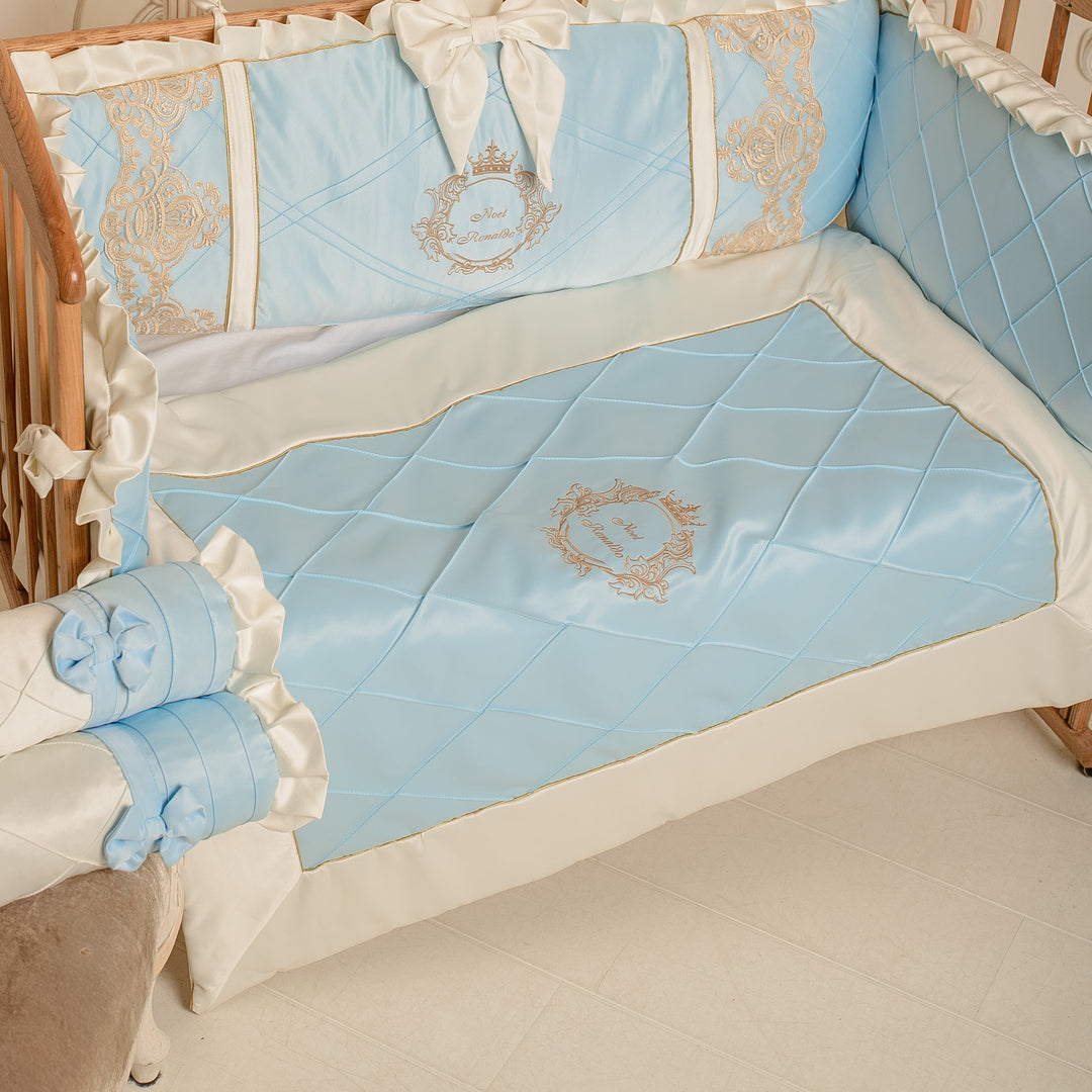 Luxury Baby Blue & Ivory Lace Bedding Set for Cribs