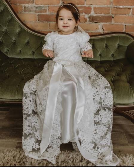 Elegant White Lace Baptism Dress for Baby Girls