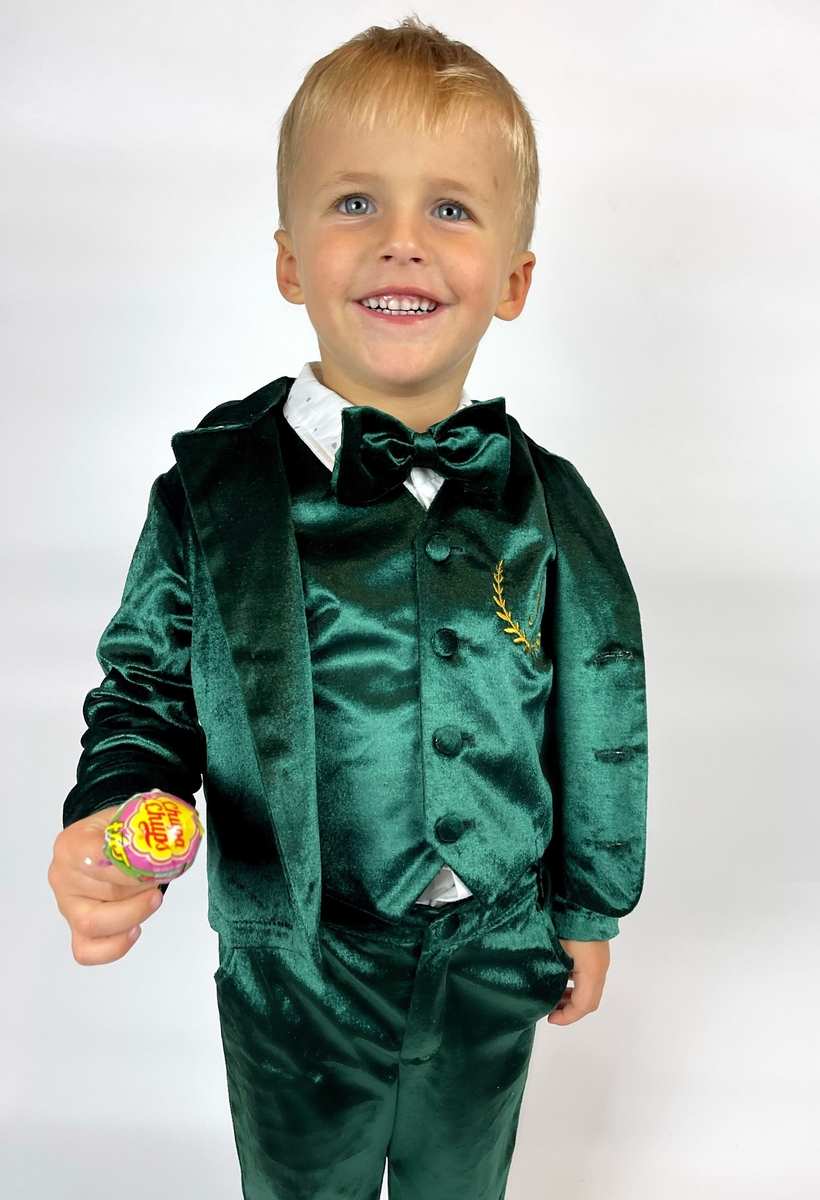Emerald Green Velvet Baby Boy Suit – 4-Piece Tuxedo