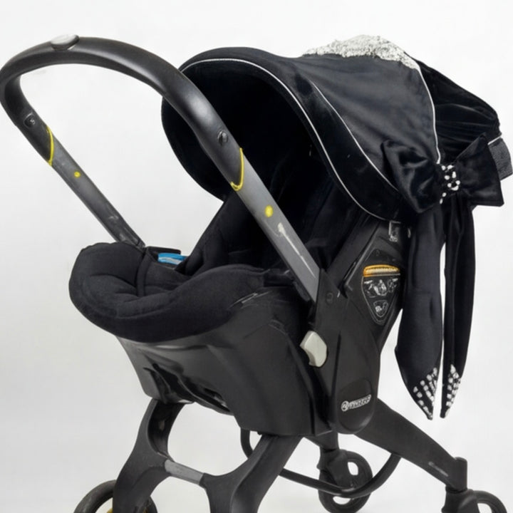 Luxury Black Velvet Baby Car Seat Cover with Lace & Rhinestones