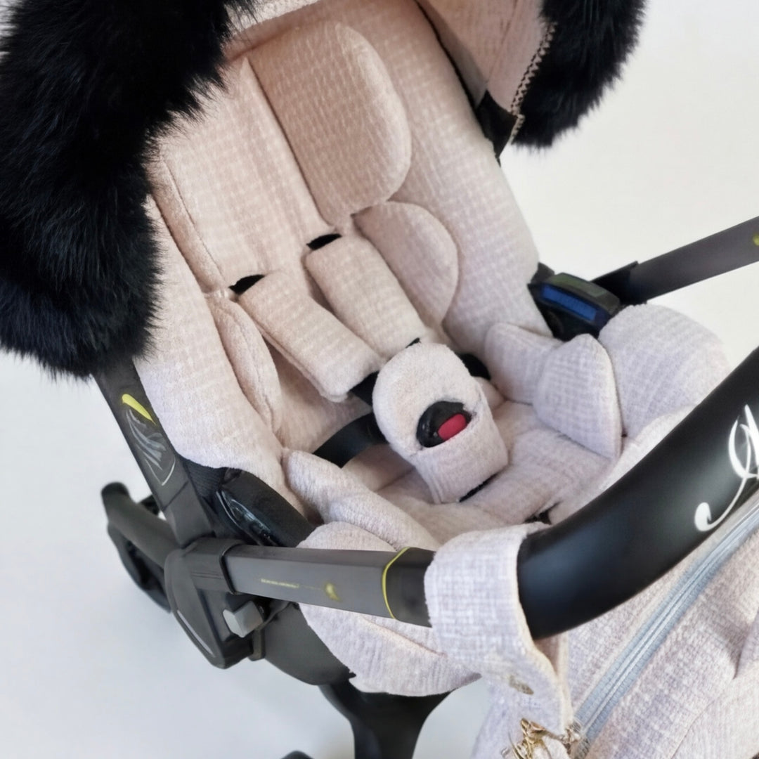 Pink Tweed Baby Car Seat Cover Set – Elegant Pattern Design