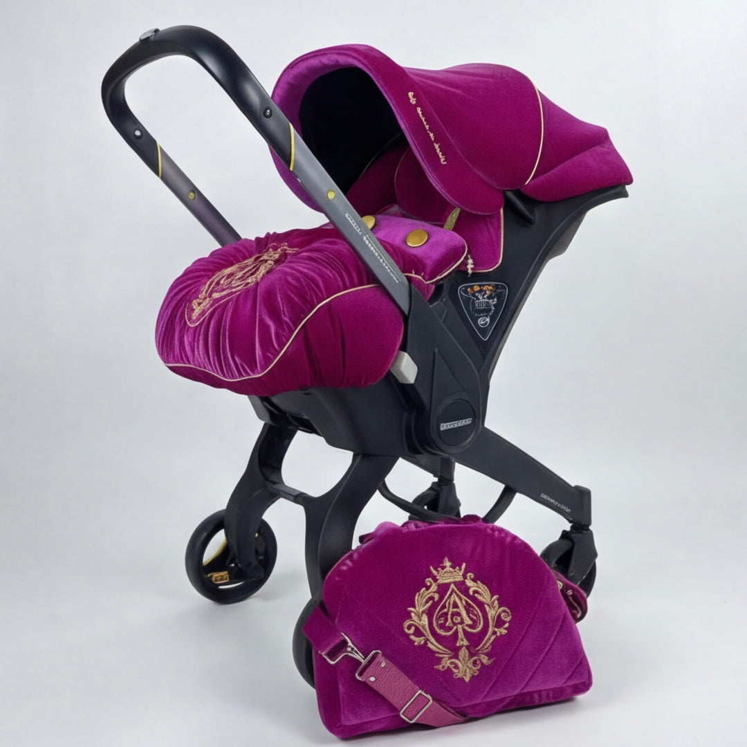 Pink & Gold Velvet Baby Car Seat Cover Set – Crown Ace Embroidery
