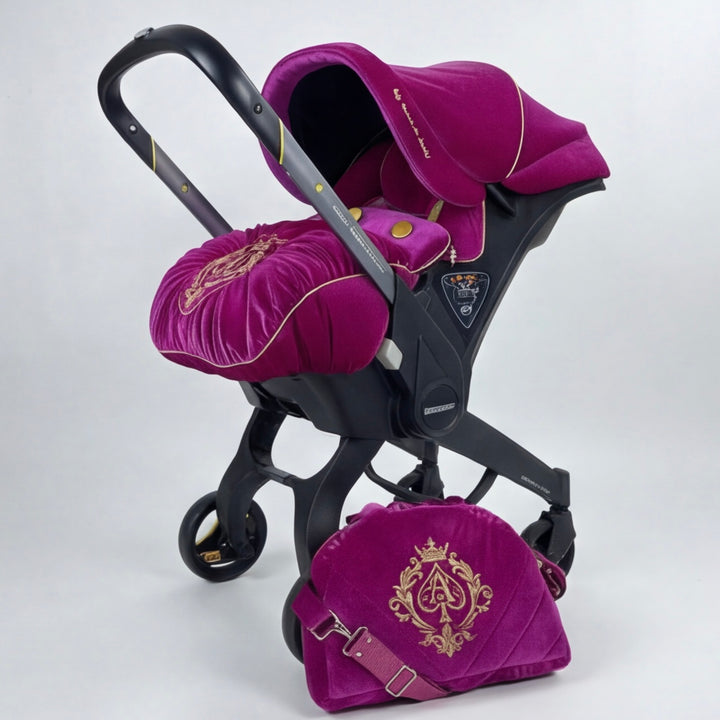 Pink & Gold Velvet Baby Car Seat Cover Set – Crown Ace Embroidery