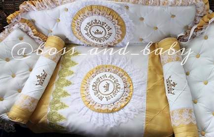 Gold & White Baby Boy Crib Bedding Set with Crown