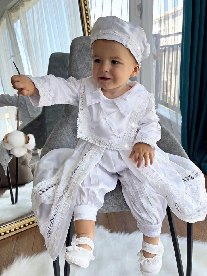 Handmade Baby Boy Baptism Gown with Pearls & Rhinestones
