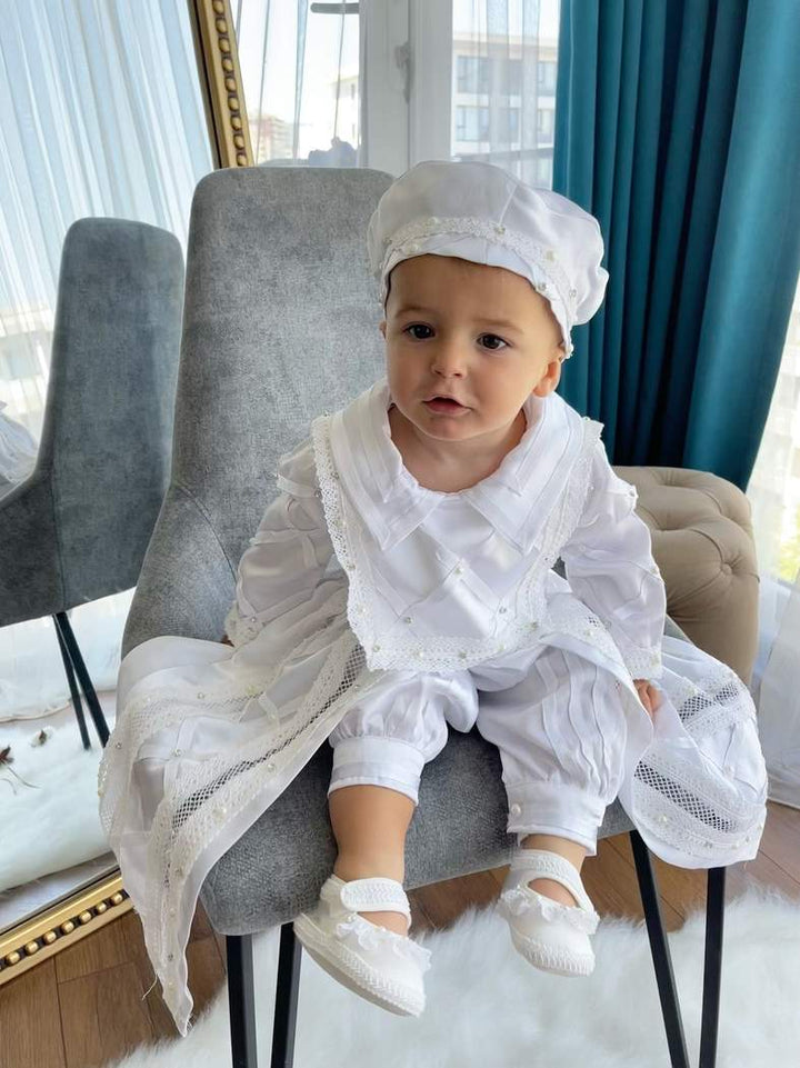Handmade Baby Boy Baptism Gown with Pearls & Rhinestones