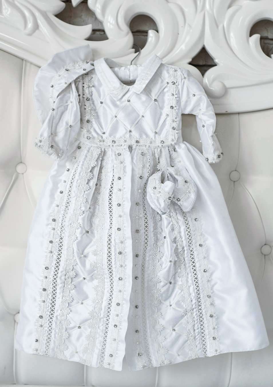 Handmade Baptism Gown with Pearls & Rhinestones – Heirloom