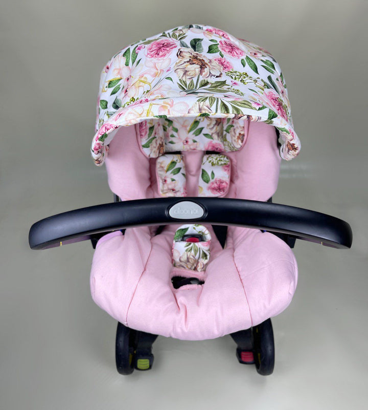 Floral Pink Baby Car Seat Cover Set with Canopy & Insert