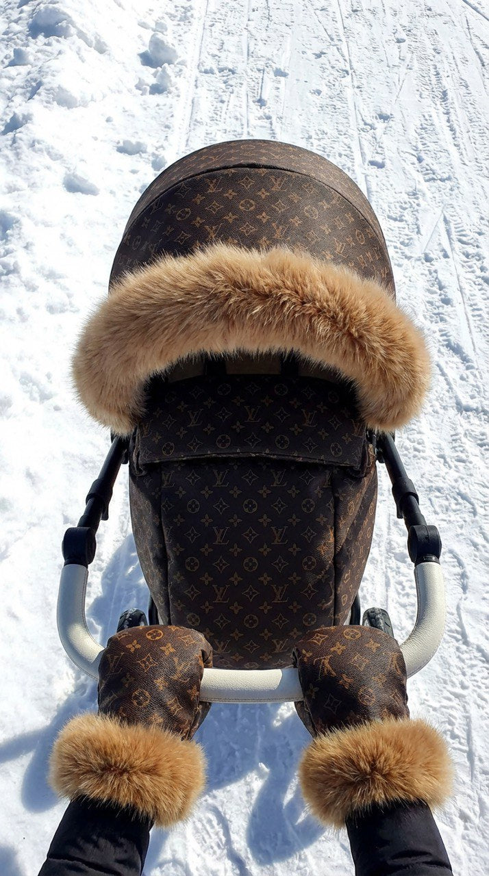 Winter hand muffs and canopy cover for Mima Xari baby stroller, premium fur trim