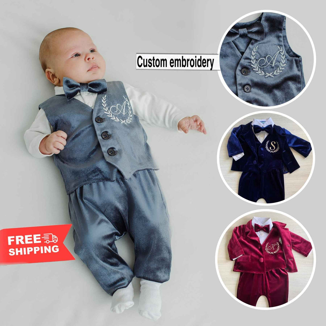 Kids Grey Tuxedo Jacket Formal Ring Bearer Suit
