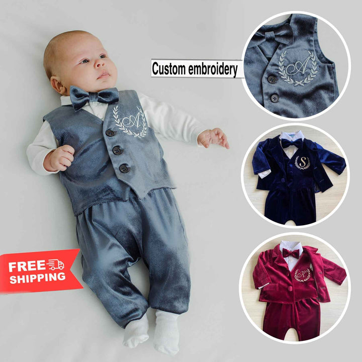 Kids Grey Tuxedo Jacket Formal Ring Bearer Suit