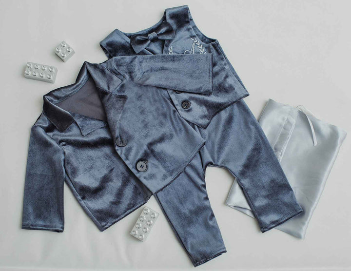 Kids Grey Tuxedo Jacket Formal Ring Bearer Suit
