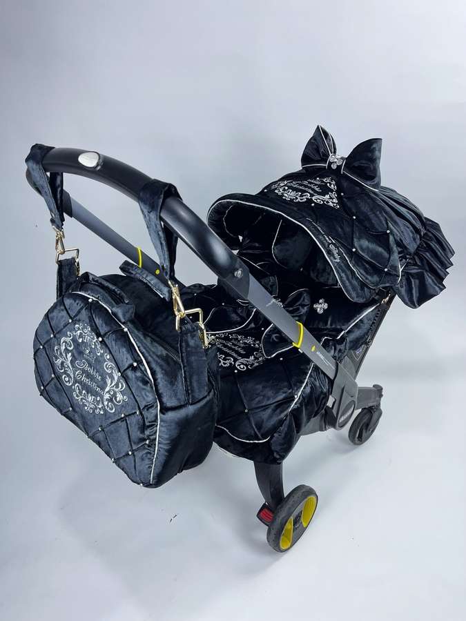 Luxury Baby Car Seat Cover Set with Rhinestone Canopy and Diaper Bag