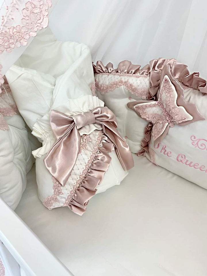 Luxury Baby Girl Bedding Set with Crib Bumper & Nest