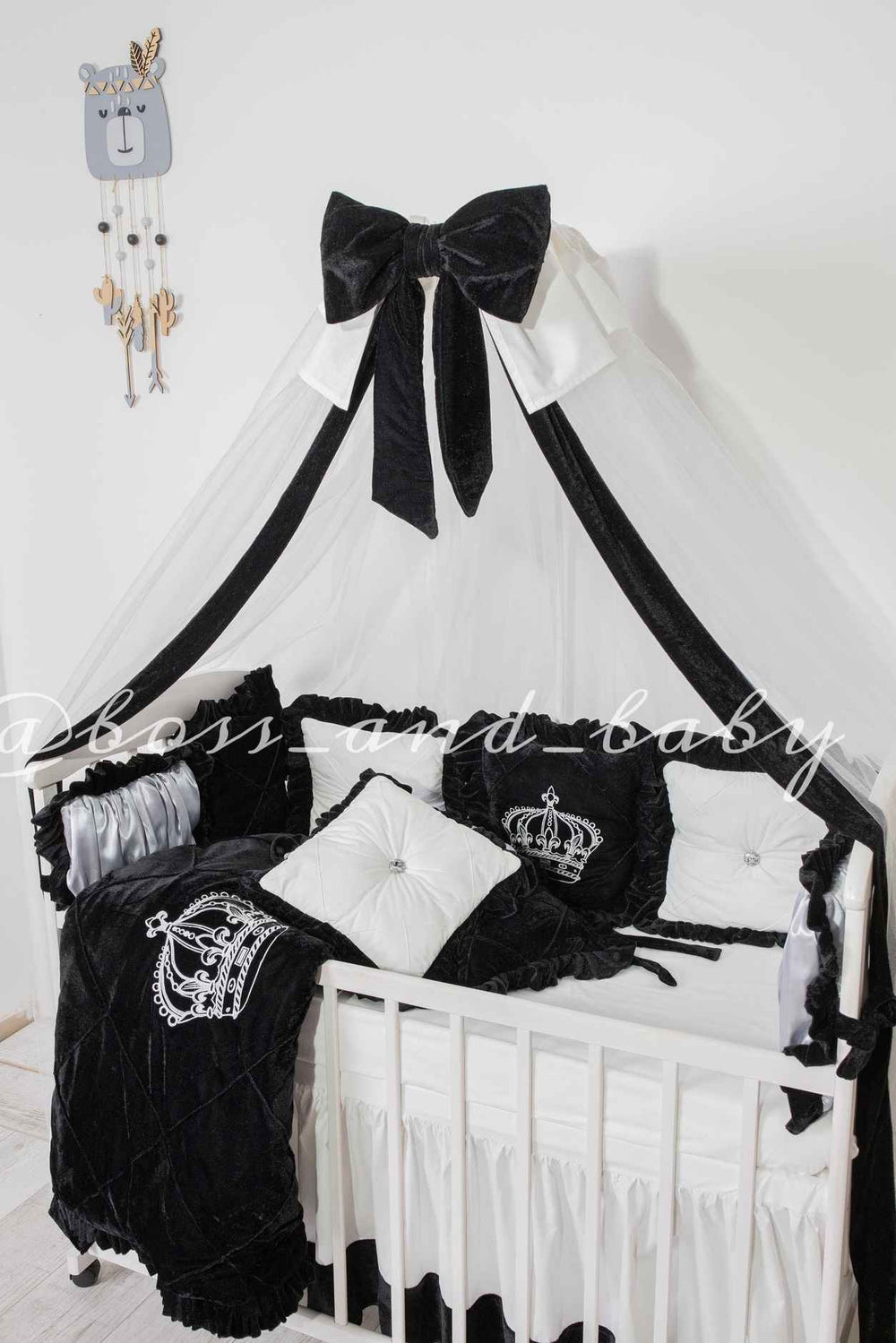 Luxury Black & White Baby Crib Bedding Set – Crown