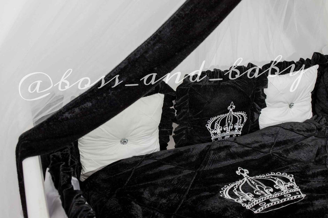 Luxury Black & White Baby Crib Bedding Set – Crown