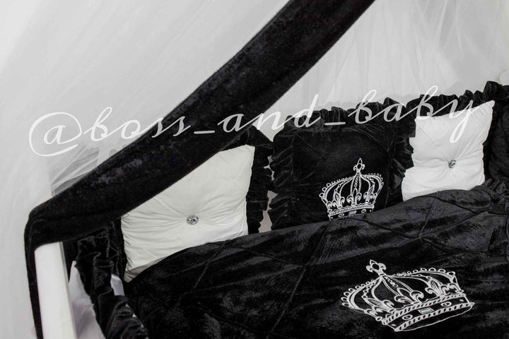 Luxury Black & White Baby Crib Bedding Set – Crown