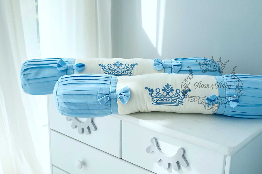 Luxury Light Blue Baby Crib Bedding Set with Embroidery