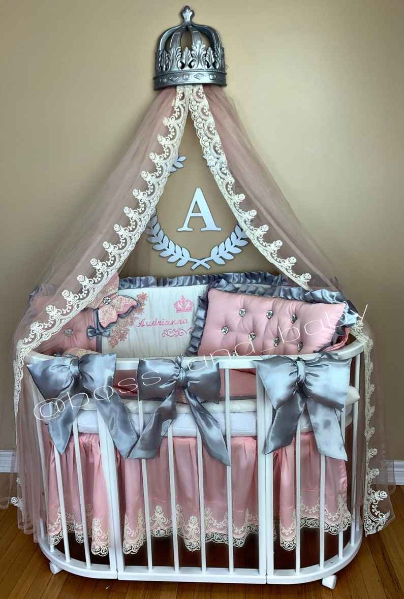 Luxury Princess Baby Bedding Set with Crown Canopy