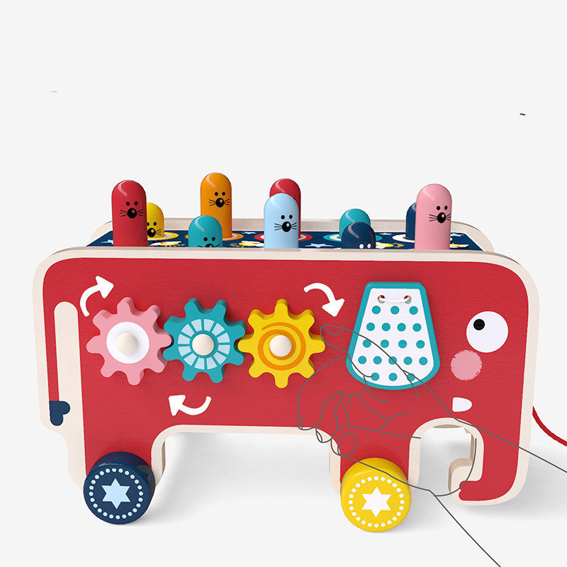 Montessori Wooden Pounding Bench Bus – Interactive Animal Toy