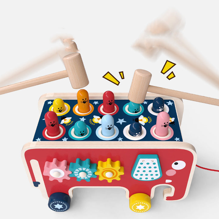 Montessori Wooden Pounding Bench Bus – Interactive Animal Toy