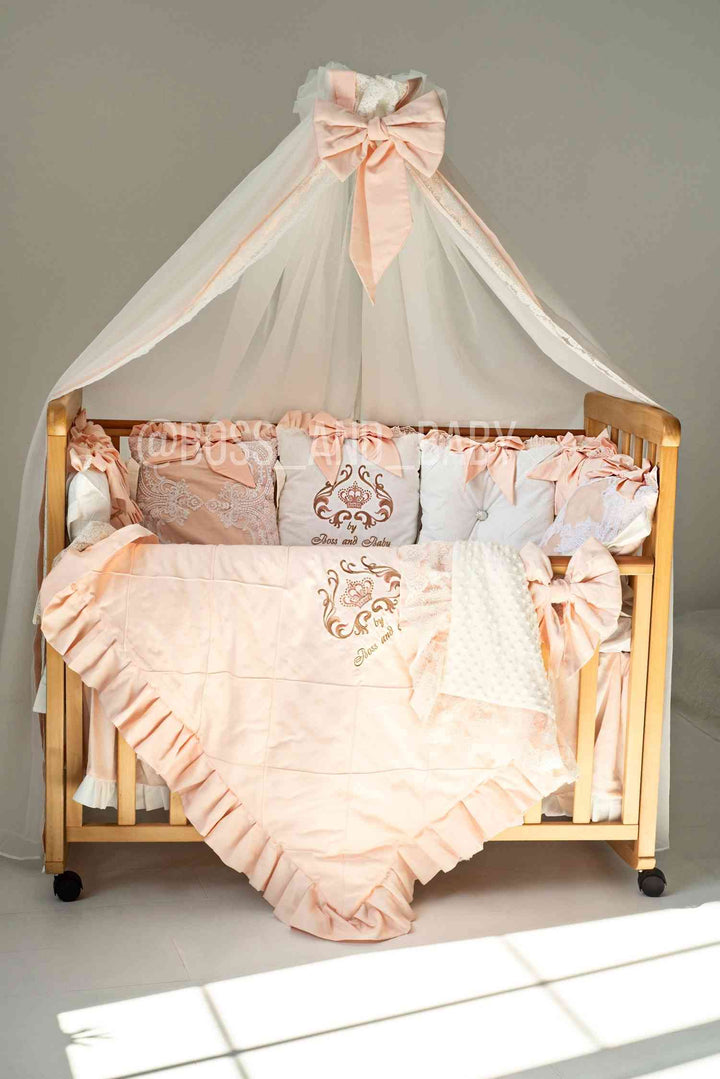 Peach Dream Baby Lounger with Lace Ruffles Newborn Nest