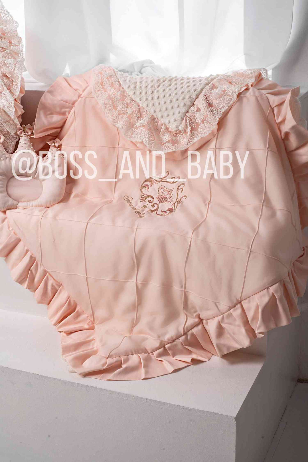Peach Dream Baby Lounger with Lace Ruffles Newborn Nest