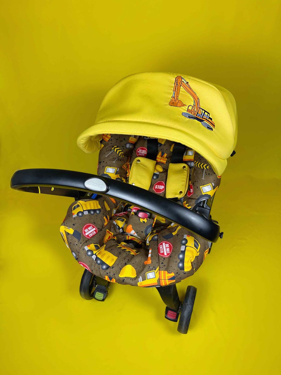 Personalized Baby Boy Car Seat Cover – Construction Print & Yellow Accessories