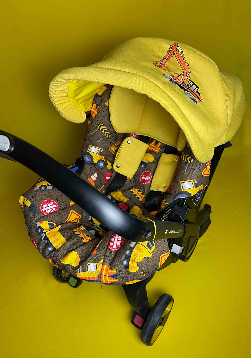 Personalized Baby Boy Car Seat Cover – Construction Print & Yellow Accessories