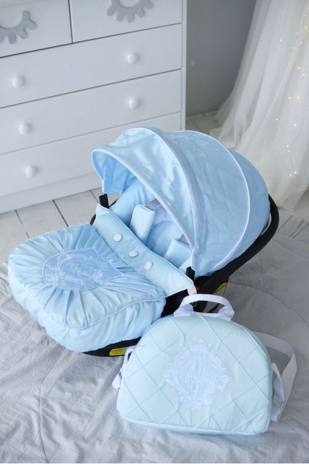 Personalized Baby Boy Car Seat Cover with Blanket & Bag