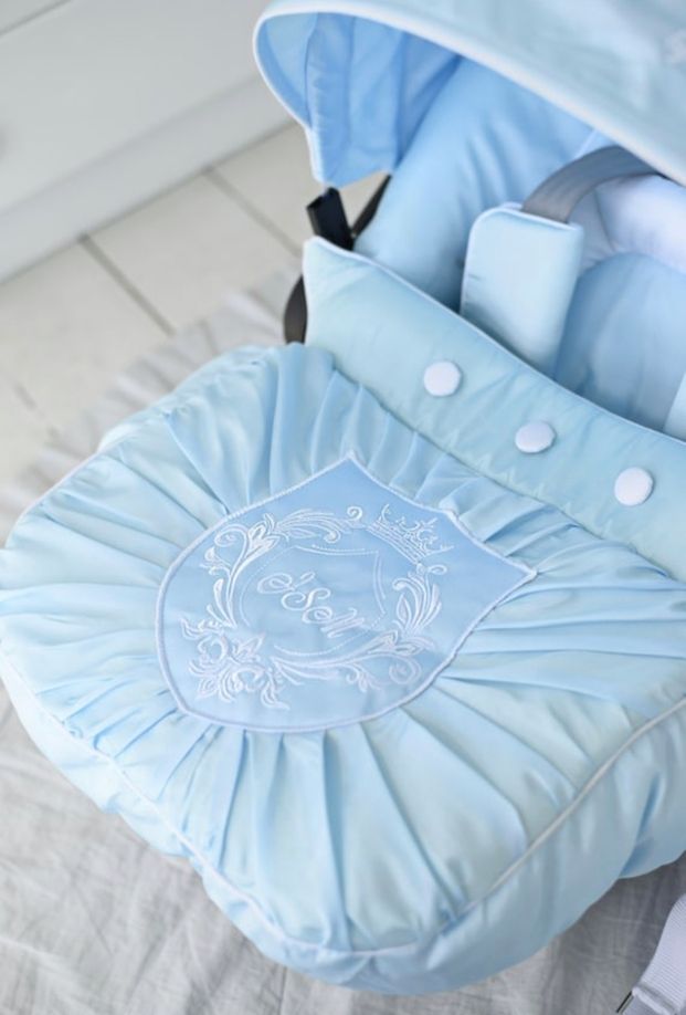Personalized Baby Boy Car Seat Cover with Blanket & Bag