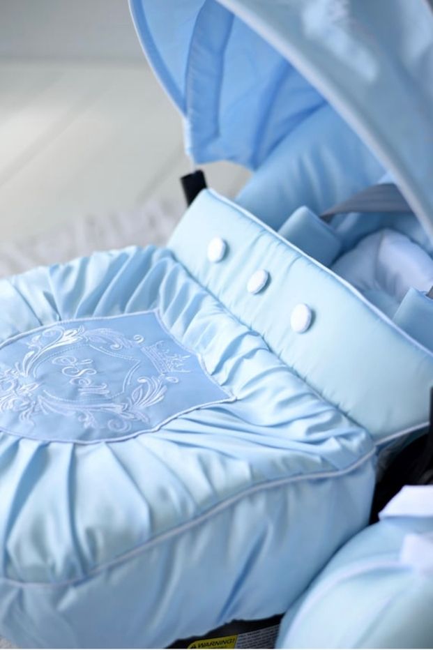 Personalized Baby Boy Car Seat Cover with Blanket & Bag