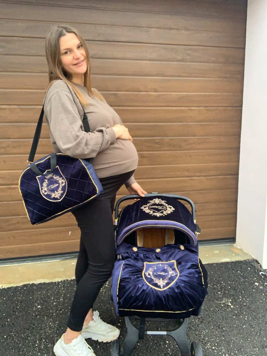 Personalized Baby Boy Car Seat Cover with Canopy & Accessories