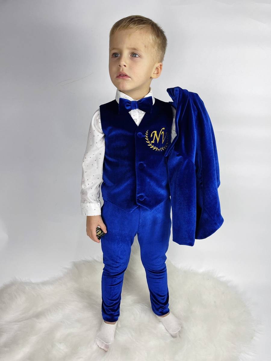 Personalized Baby Boy Velvet Suit – Royal Blue Tuxedo & Blazer