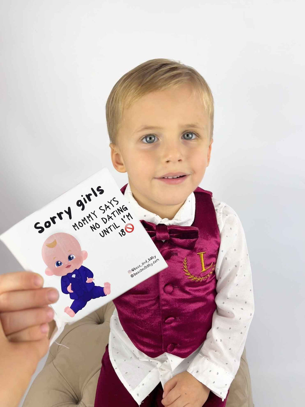 Personalized Burgundy Velvet Baby Boy Suit with Bow Tie