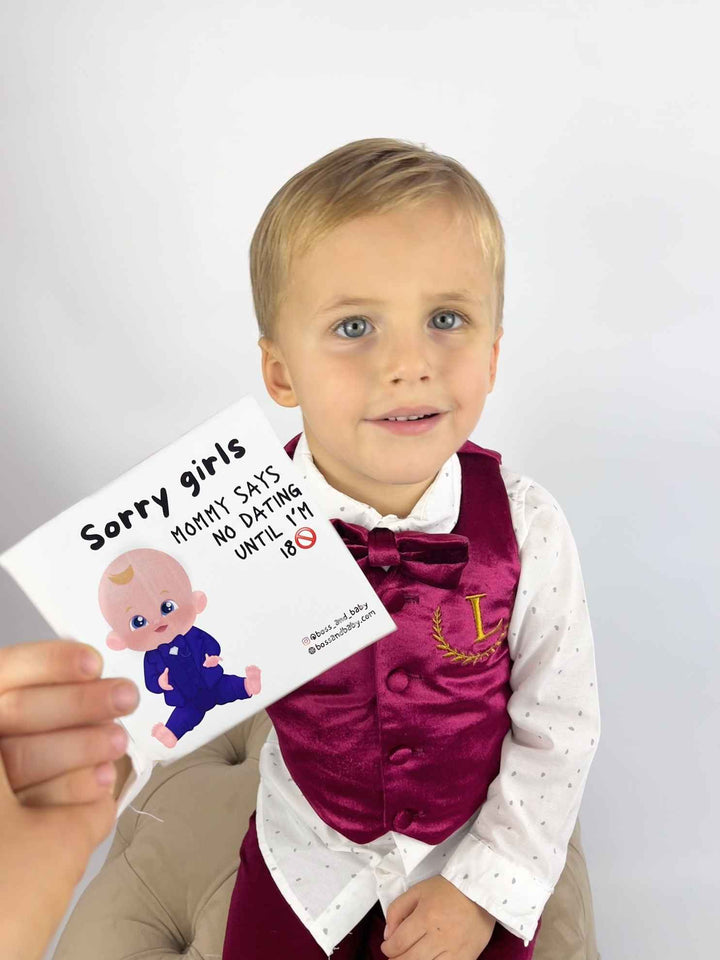 Personalized Burgundy Velvet Baby Boy Suit with Bow Tie