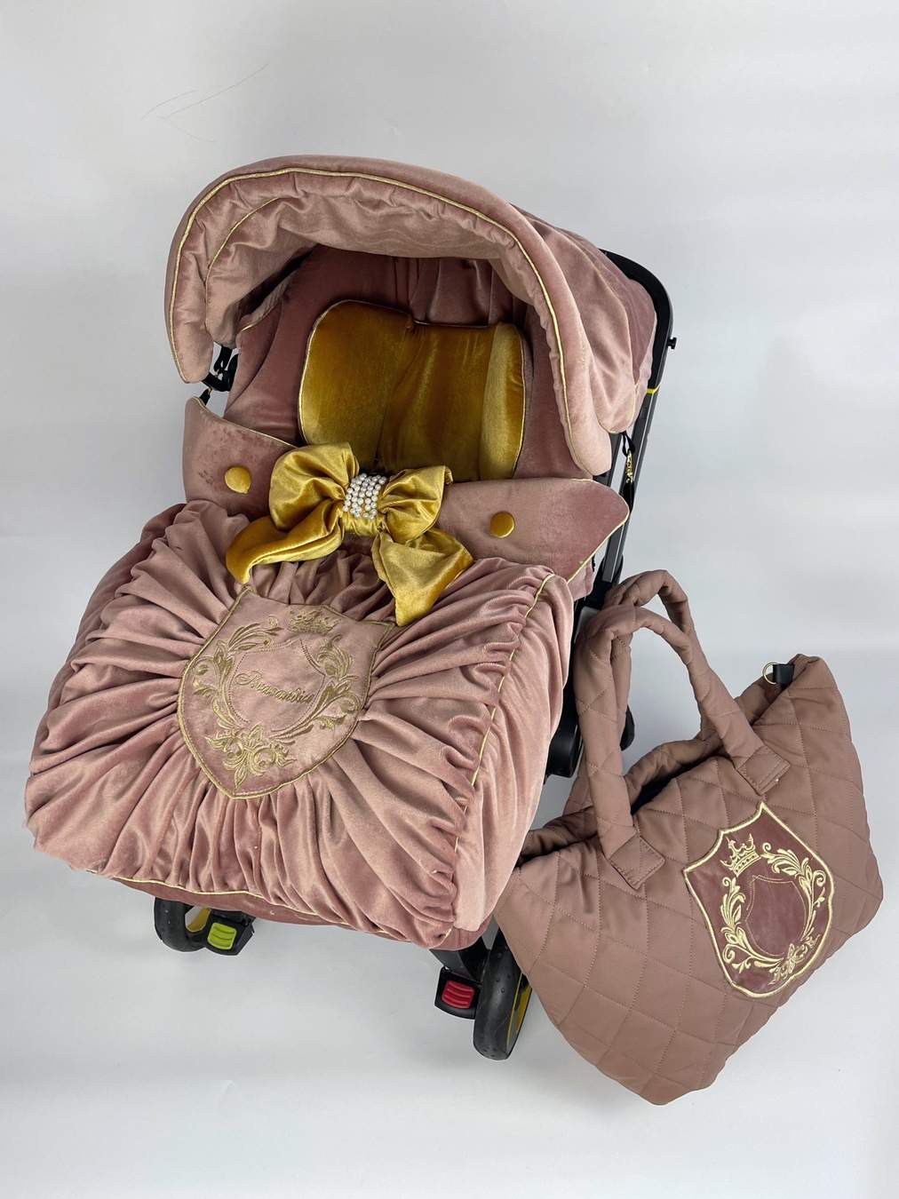 Personalized Dark Pink Velvet Baby Car Seat Cover Set
