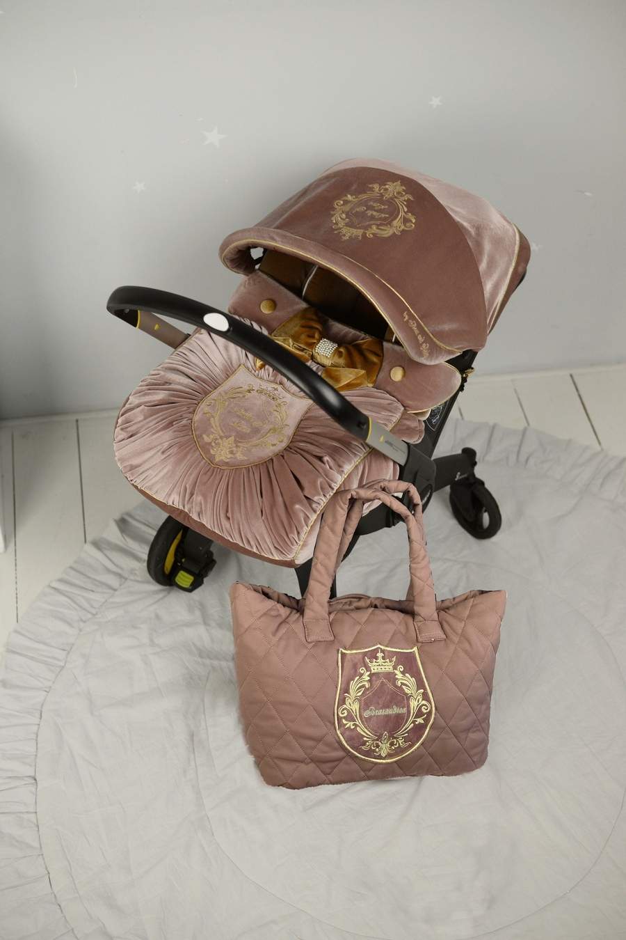 Personalized Dark Pink Velvet Baby Car Seat Cover Set