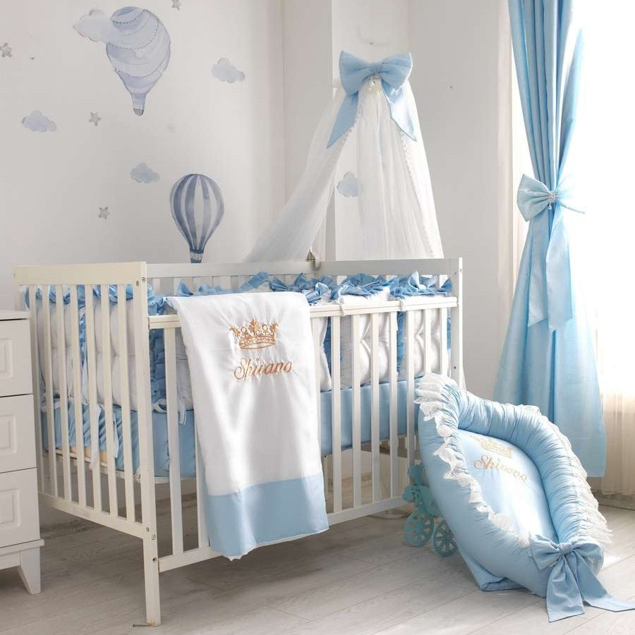 Personalized Light Blue Baby Boy Crib Bedding Set