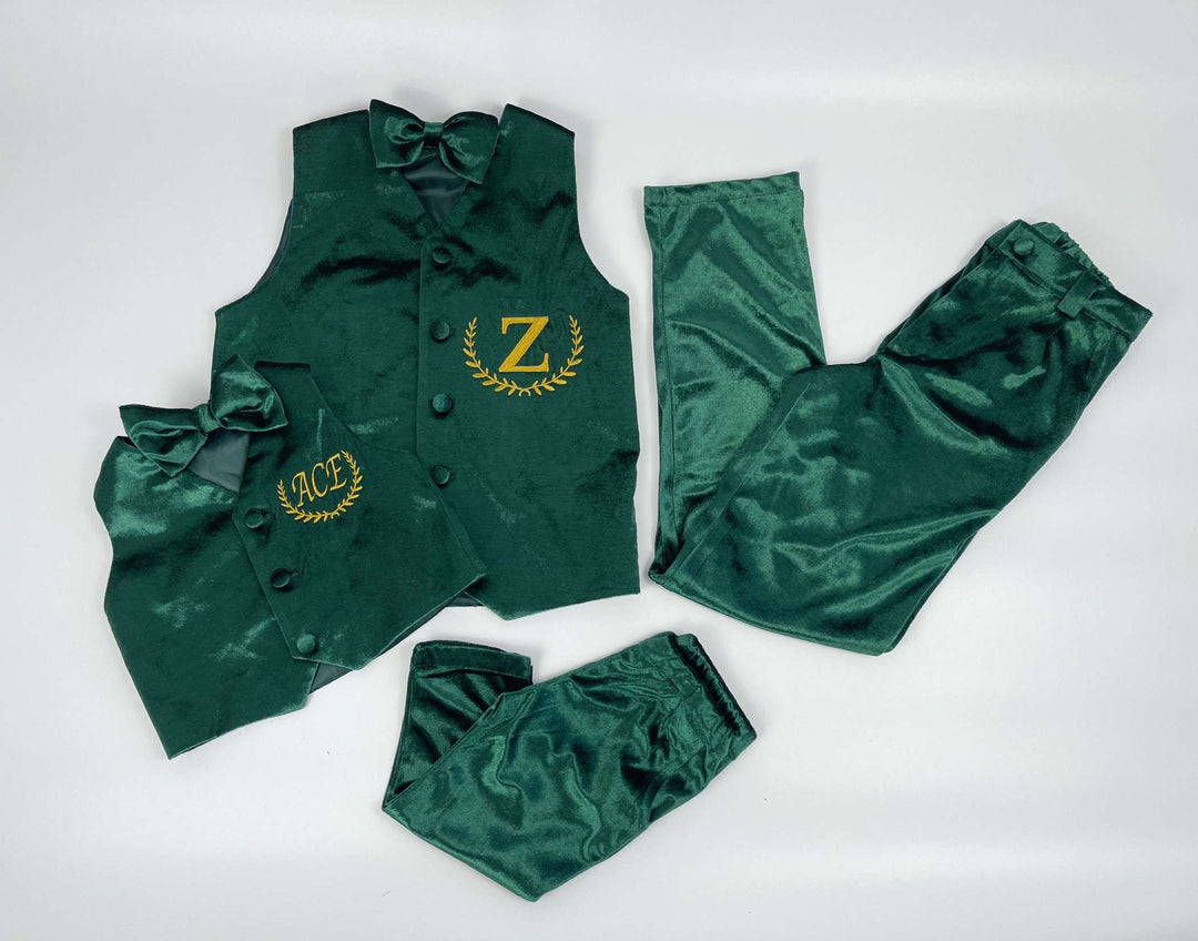 Personalized Matching Sibling Christmas Outfit – Emerald Green Velvet