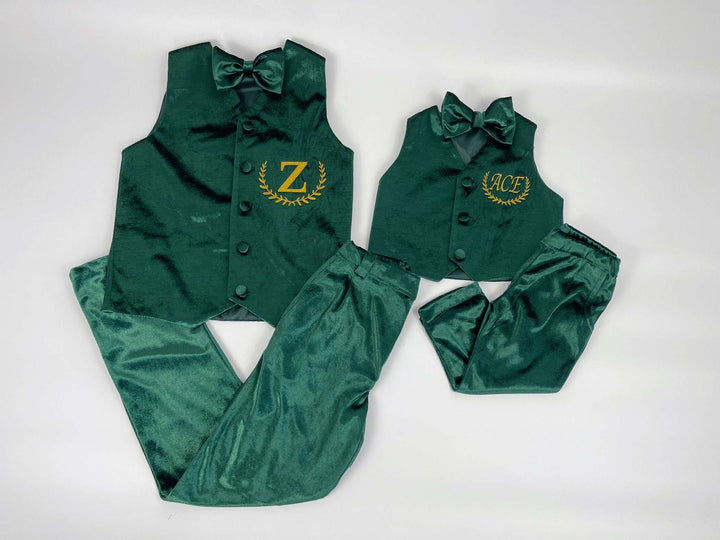 Personalized Matching Sibling Christmas Outfit – Emerald Green Velvet