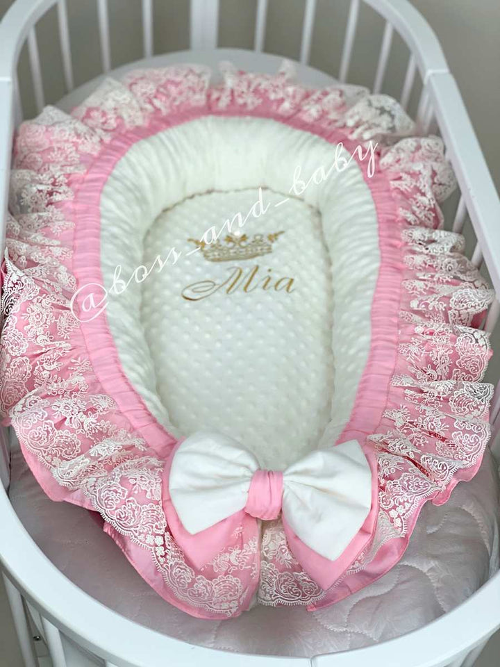 Personalized Pink Baby Cocoon – Portable Mini Crib Co-Sleeper