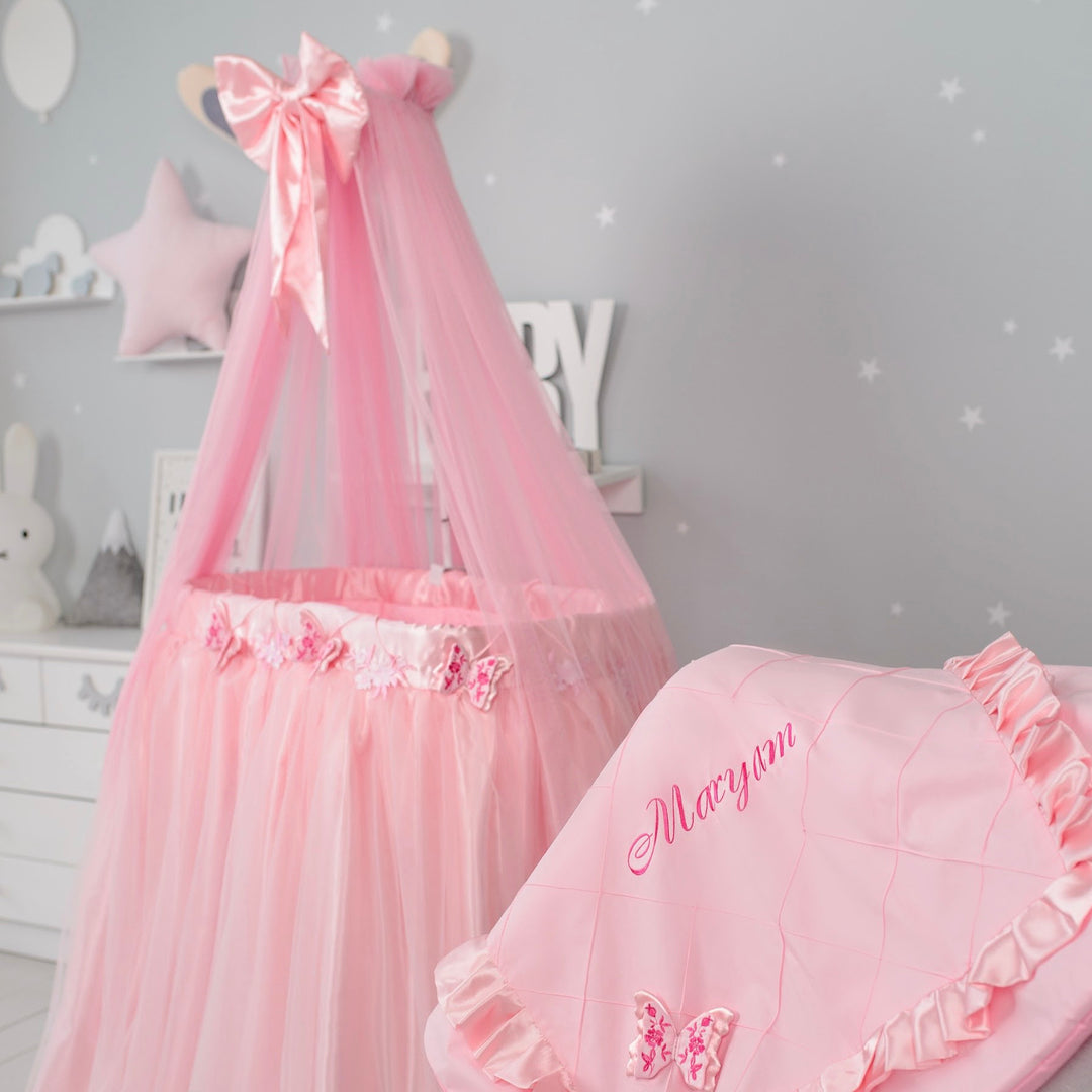 Personalized Pink Luxury Baby Bassinet 